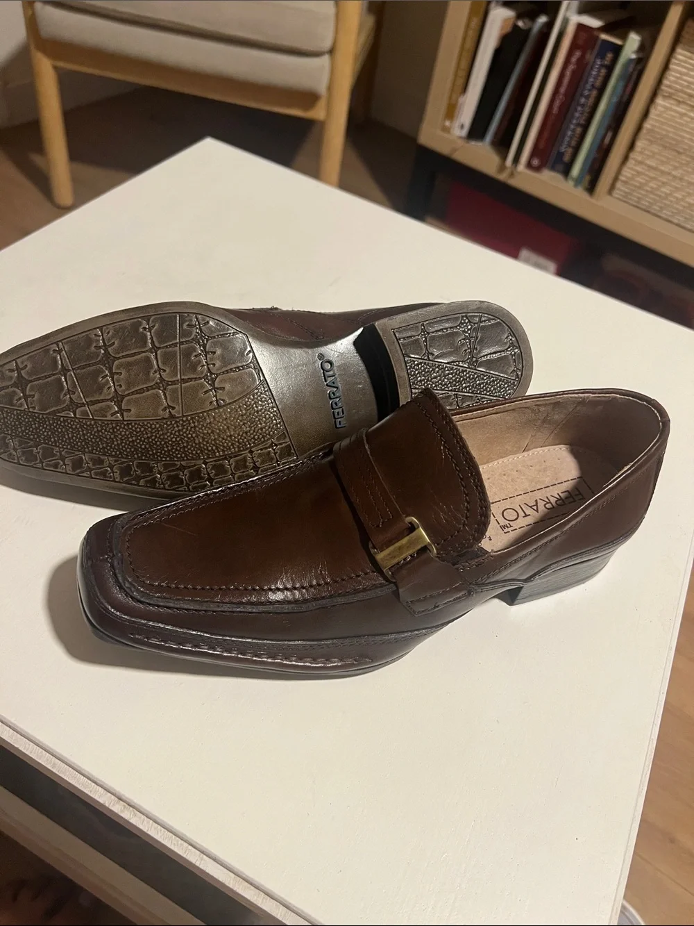 Ferrato Brown Leather Slip-On Loafers